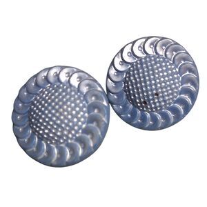 Vintage Blue Plastic Round Clip On Earrings Textured Dome Retro